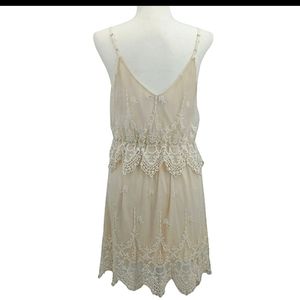 ASTR Romantic Scalloped Hem Lacy Peplum V-Neck Cami Strap Dress Size Large